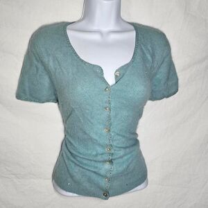 Vintage 90s y2k green bluerabbit hair short sleeve cardigan